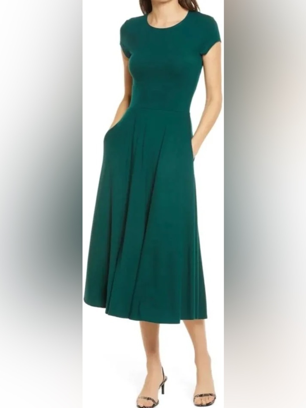 Reformation Gavin Dress Emerald Green Lyocell Midi Dress with Pockets Size S - Picture 2 of 10